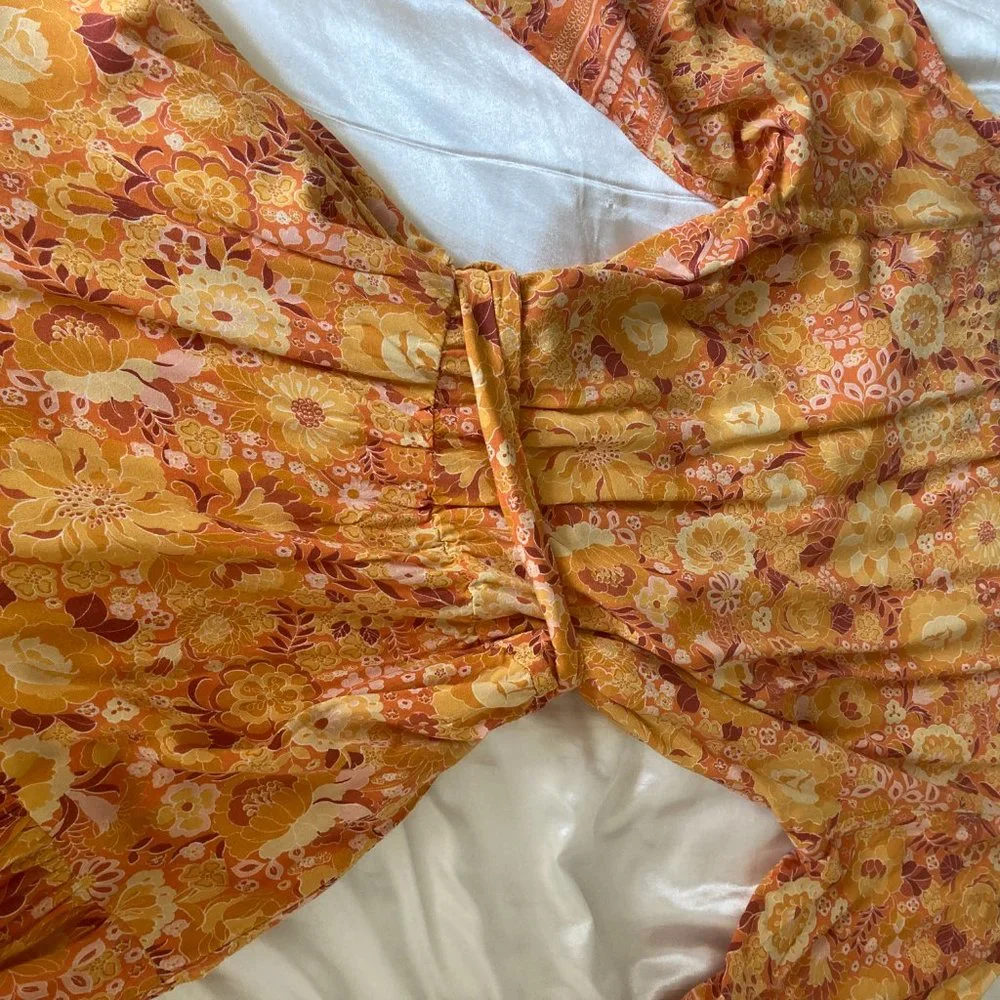 Petal + Pup Zesty Orange Midi Dress L with Tie Waist and Flowy Skirt - Picture 3 of 3